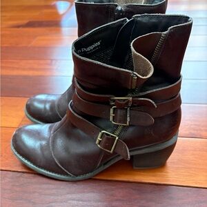 Hush Puppies Brown Leather Buckle Strap Ankle Boots ladies size 8